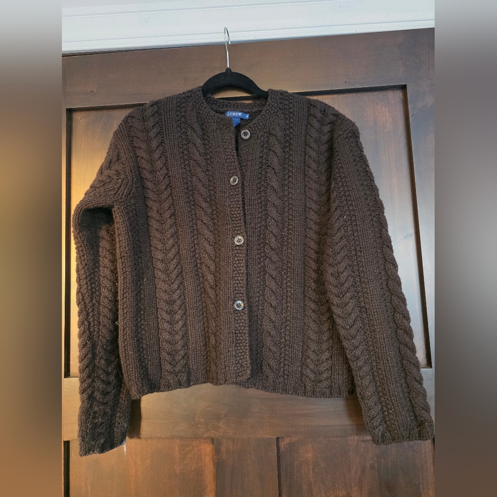 J. Crew Brown Cable Knit Button-Up Sweater